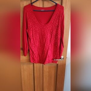 LOFT Women's Red Lace Top